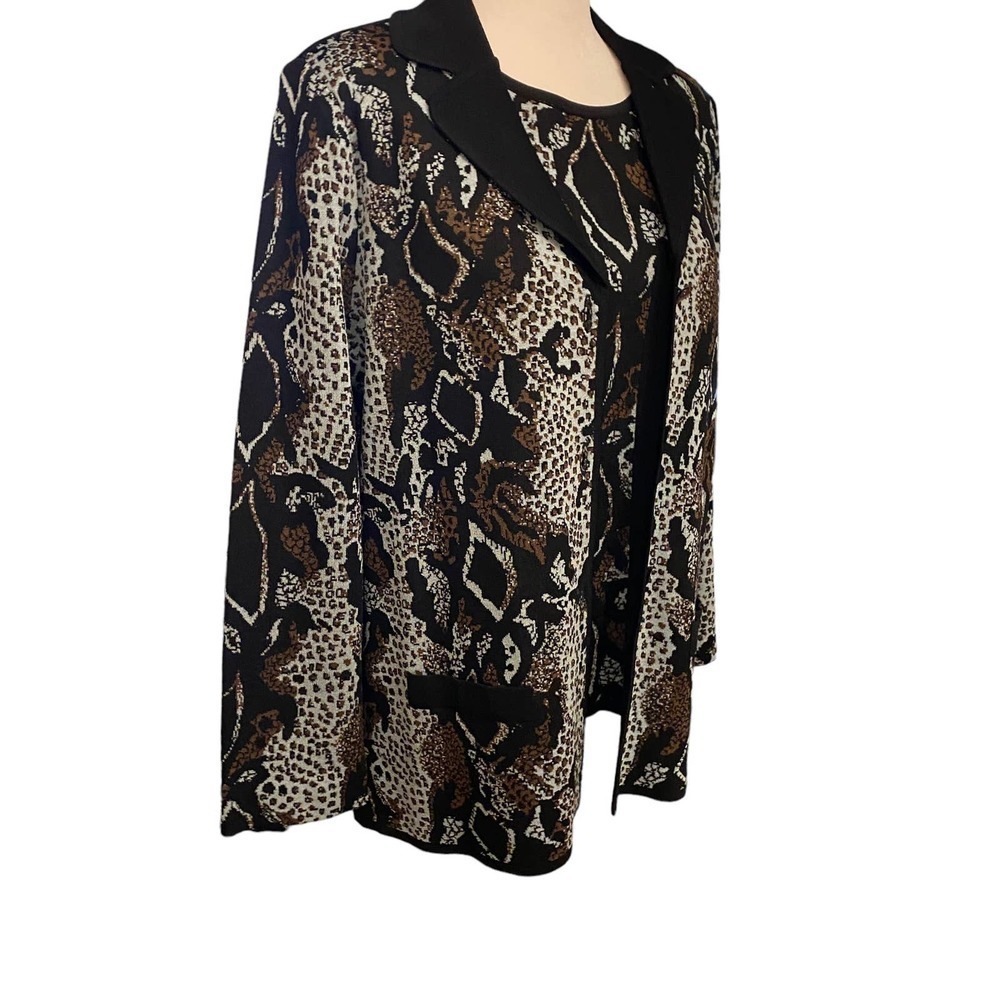 Misook Blue Black Jacket Tank Set Size Medium Knit reptile animal print blazer - Picture 14 of 16